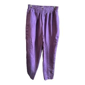 Vintage 100% Silk Purple Pull On Elastic Waist Jogging Pants / Trousers, Sz M